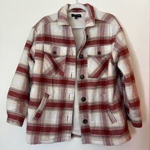 Love Tree Red & Cream Plaid Sherpa Shacket